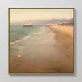 Original hand painted warm golden sandy beach pier oil painting canvas wall art, nordic scandinavian elegant luxury coastal modern living room home de