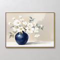Original hand painted white floral navy blue vase oil painting canvas wall art, nordic scandinavian minimalist elegant luxury modern home decor interi