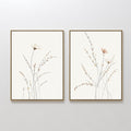 Original hand painted ivory blush wildflower botanical oil painting canvas wall art set of 2, nordic scandinavian minimalist elegant luxury modern hom