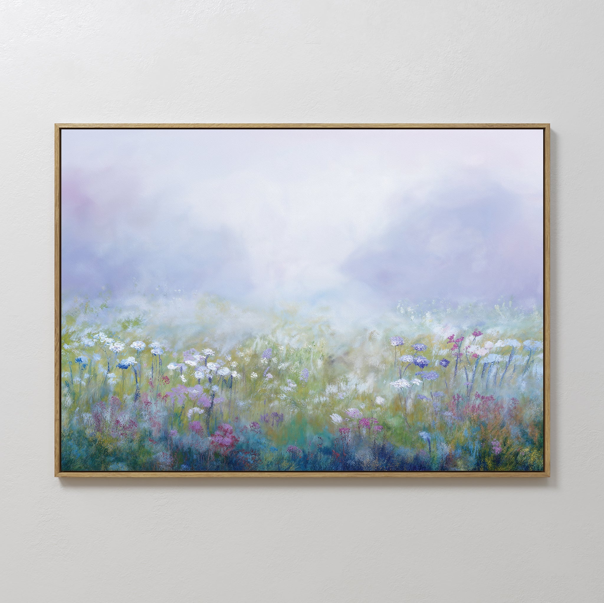 Original hand painted lavender mist wildflower meadow oil painting canvas wall art, nordic scandinavian elegant luxury modern botanical home decor int