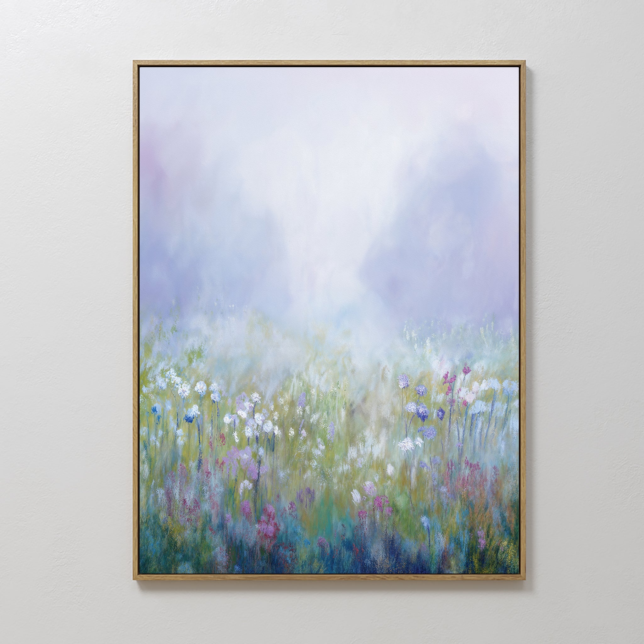 Original hand painted lavender mist wildflower meadow oil painting canvas wall art, nordic scandinavian elegant luxury modern bedroom home decor inter