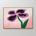 Original hand painted purple floral oil painting canvas wall art, bold black brushstrokes blush pink background nordic scandinavian elegant luxury mod