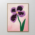 Original hand painted purple iris floral oil painting canvas wall art, bold black brushstrokes blush pink background nordic scandinavian elegant luxur