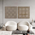 Hand painted sand beige geometric textured original oil painting canvas set of 2, nordic scandinavian minimalist elegant luxury modern