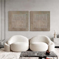 Original hand painted sand beige geometric textured oil painting canvas set of 2, nordic scandinavian minimalist elegant luxury modern