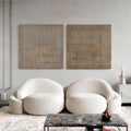 Original hand painted sand taupe geometric textured oil painting canvas wall art set of 2, nordic scandinavian minimalist elegant luxur