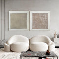 Original hand painted sand beige textured grid diptych oil painting canvas wall art, nordic scandinavian minimalist elegant luxury mode