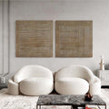Original hand painted sandy beige textured line abstract oil painting set of 2 canvas wall art, nordic scandinavian minimalist elegant