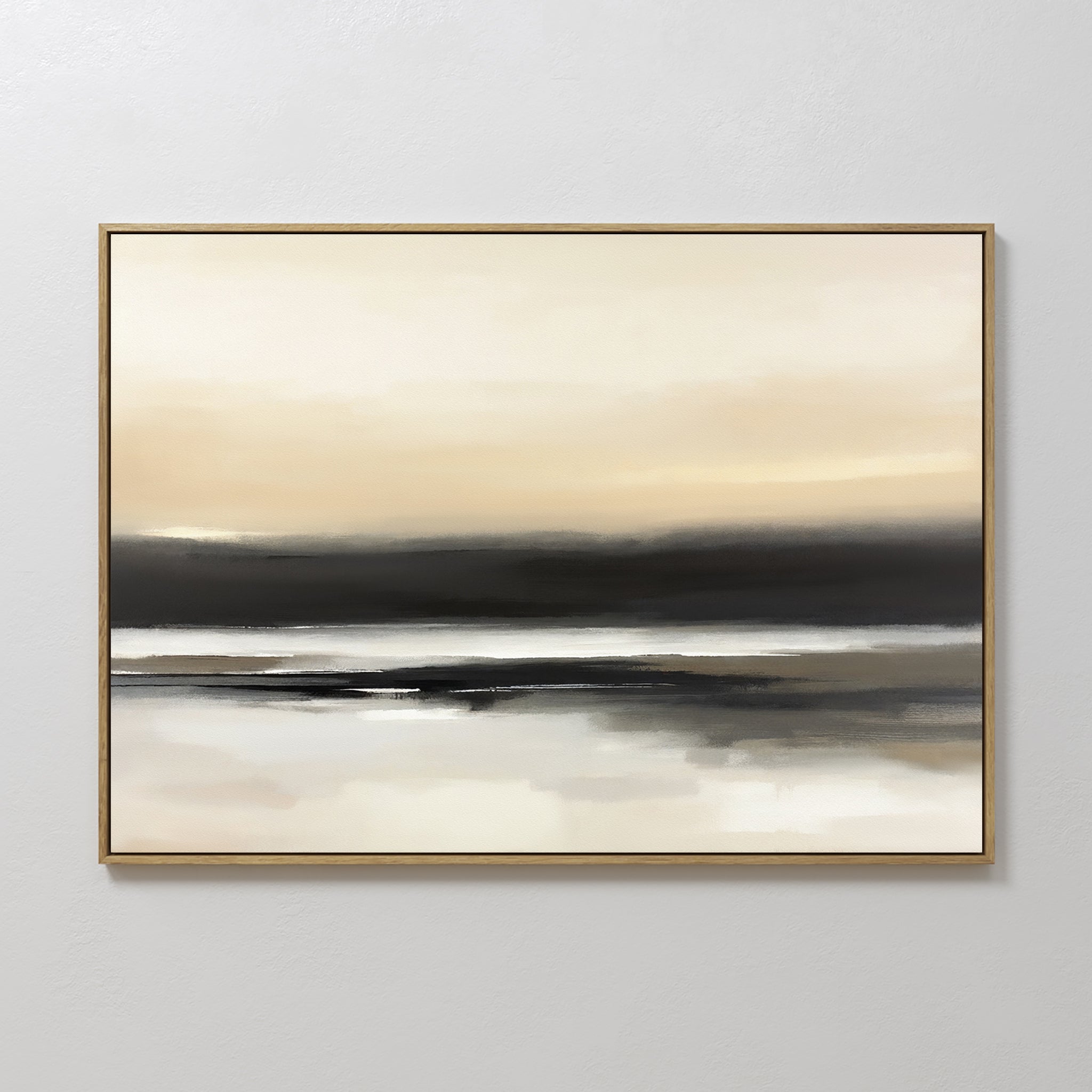 Original hand painted black ivory warm sand abstract landscape oil painting canvas wall art, nordic scandinavian elegant luxury minimalist modern home