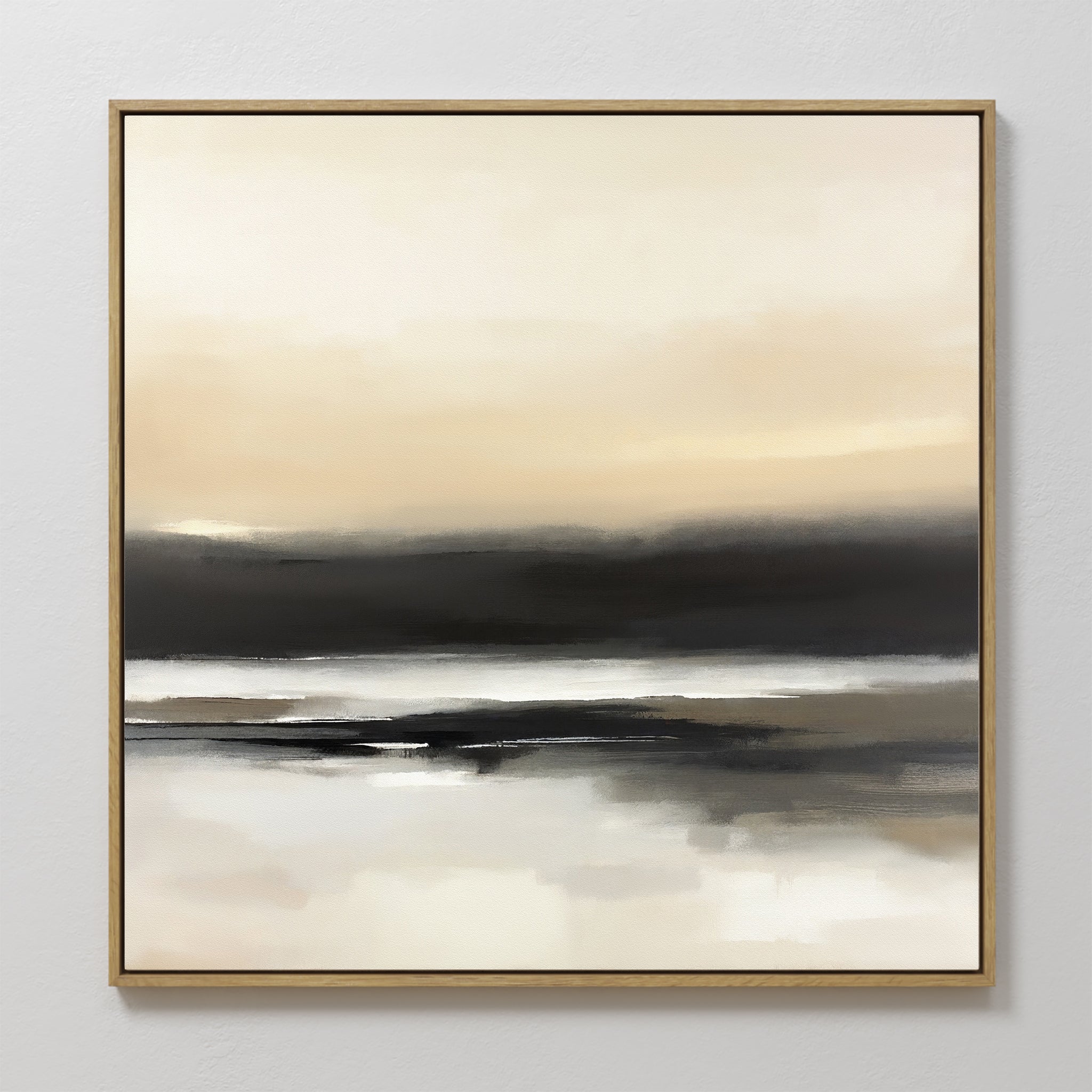 Original hand painted beige charcoal abstract landscape oil painting canvas wall art, nordic scandinavian elegant luxury minimalist modern living room