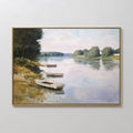 Original hand painted green blue river landscape oil painting canvas wall art, vintage elegant luxury nordic scandinavian modern living room home deco