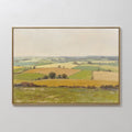 Original hand painted green amber patchwork valley landscape oil painting canvas wall art, nordic scandinavian elegant luxury vintage modern home deco