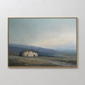 Original hand painted blue mist farmhouse landscape oil painting canvas wall art, nordic scandinavian elegant luxury modern living room home decor int