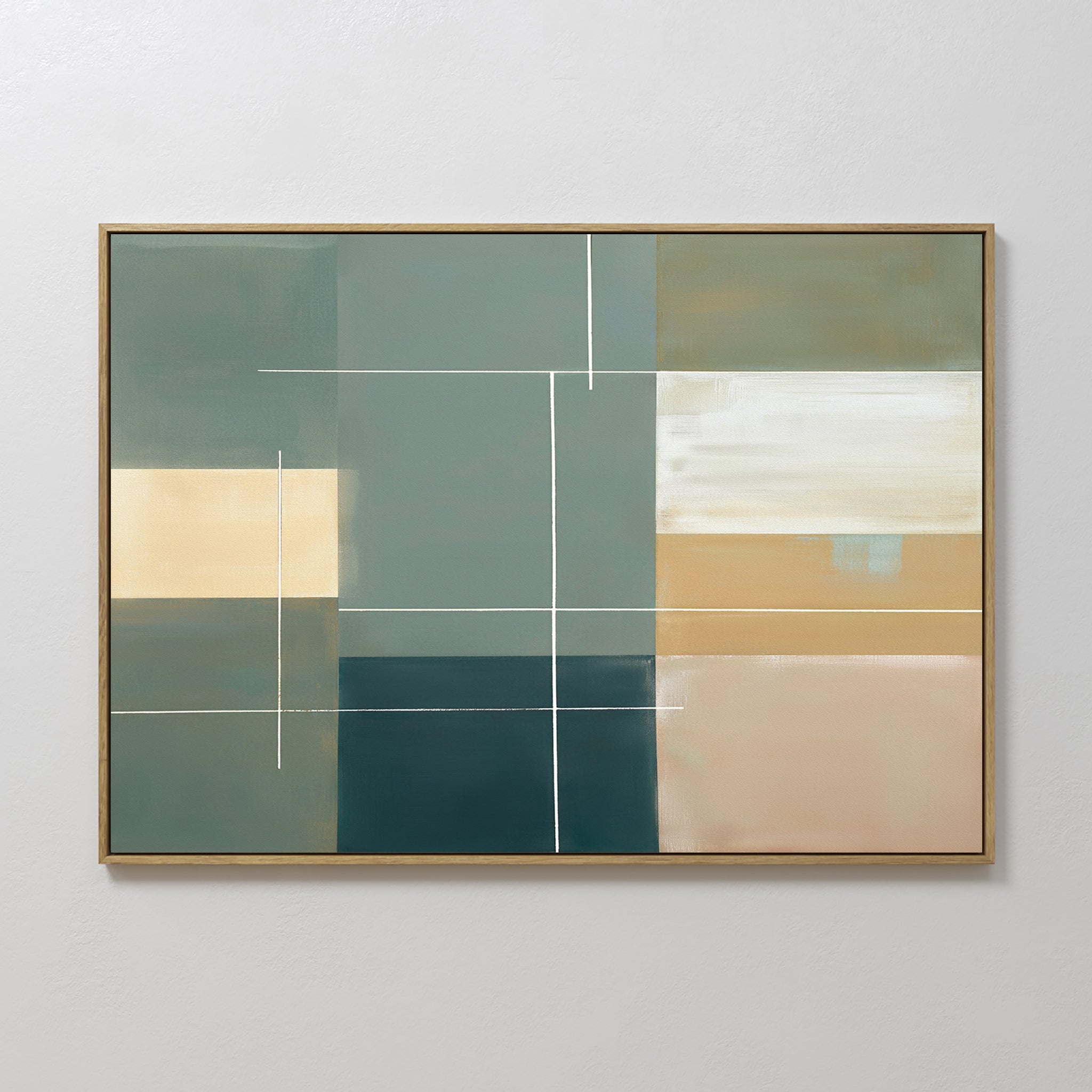 Original hand painted teal sage blush geometric abstract oil painting canvas wall art, nordic scandinavian elegant luxury minimalist modern interior d