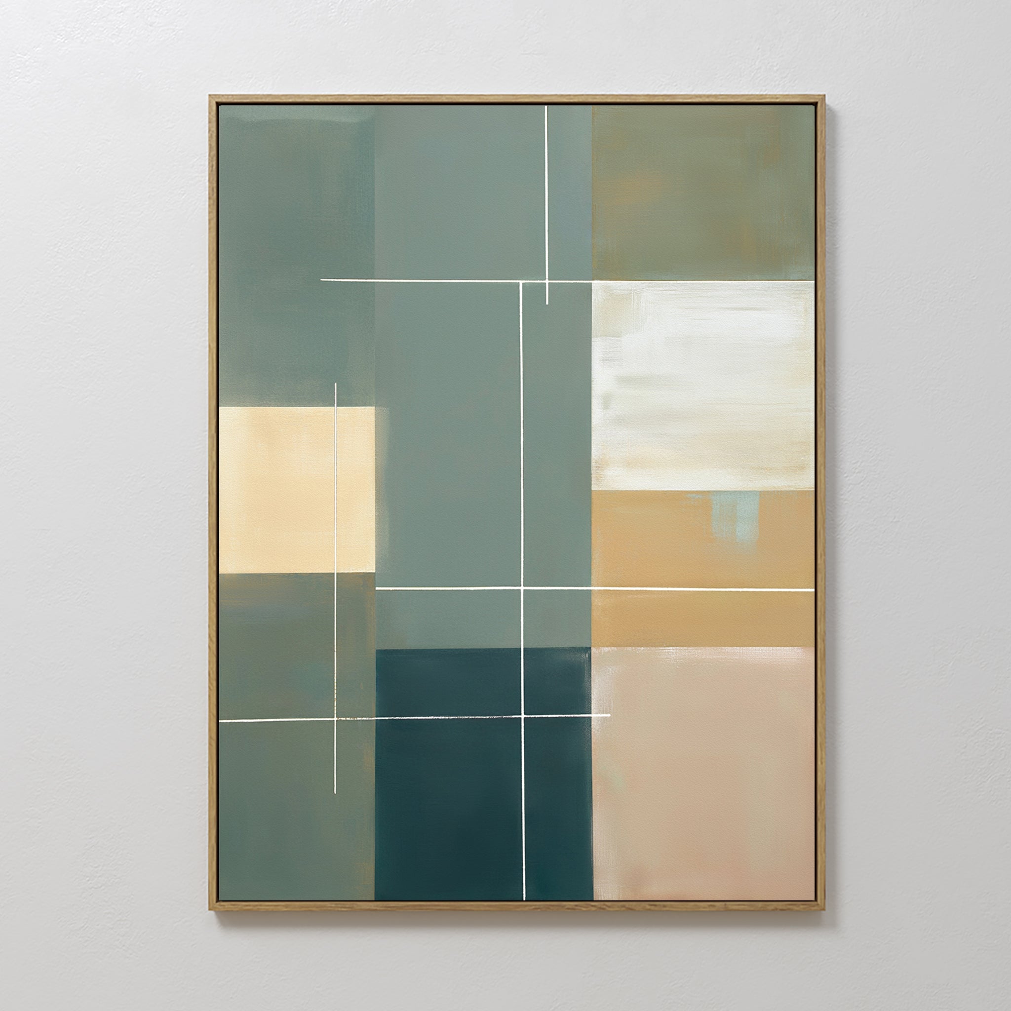 Hand painted original teal sage blush geometric abstract oil painting canvas wall art, nordic scandinavian elegant luxury modern home decor interior d