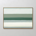 Original hand painted sage green grey cream horizontal stripe abstract oil painting canvas wall art nordic scandinavian elegant luxury modern interior