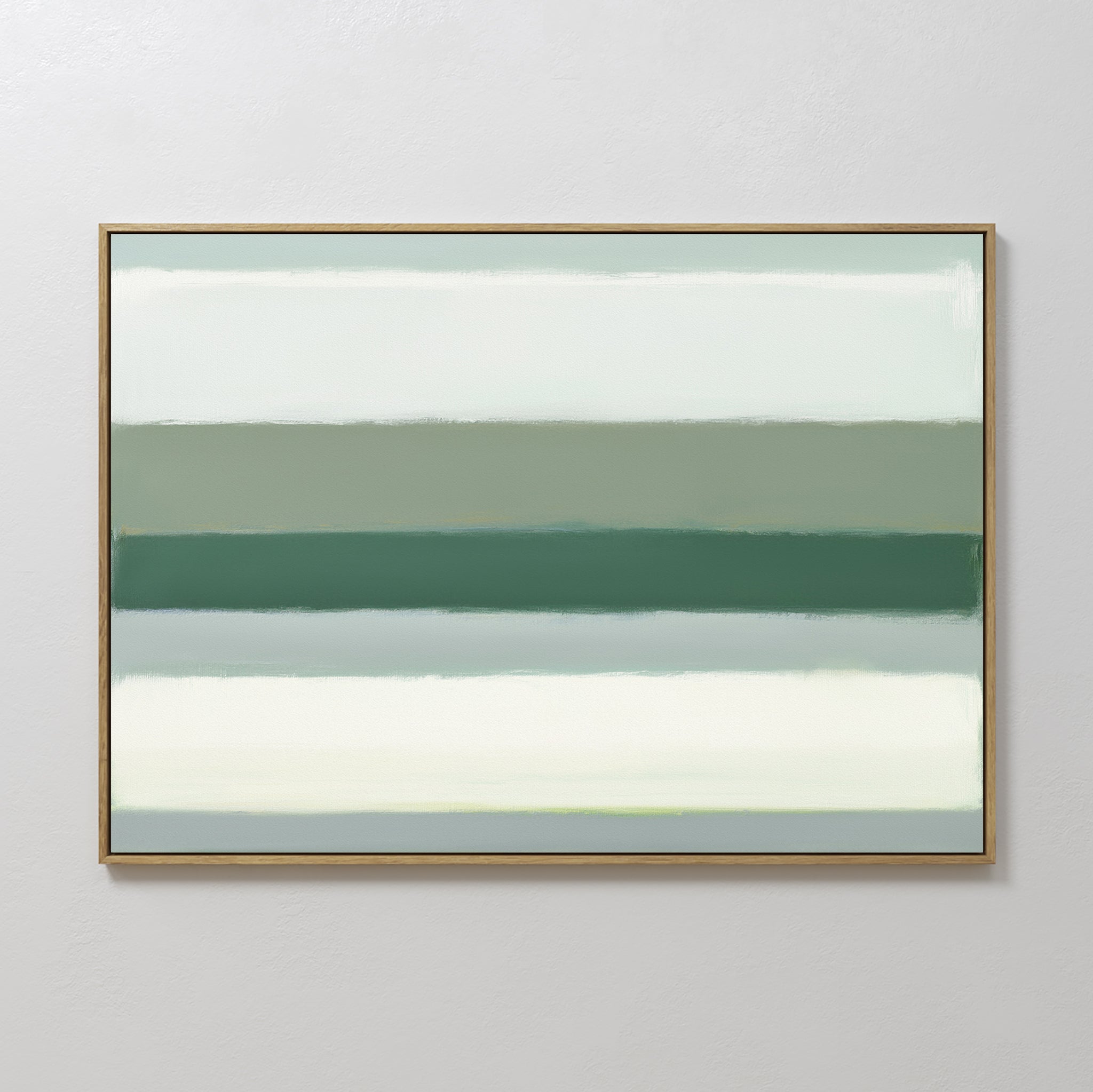 Original hand painted sage green grey cream horizontal stripe abstract oil painting canvas wall art nordic scandinavian elegant luxury modern interior