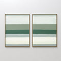 Original hand painted sage green forest green grey horizontal stripe abstract oil painting canvas wall art, nordic scandinavian elegant luxury modern