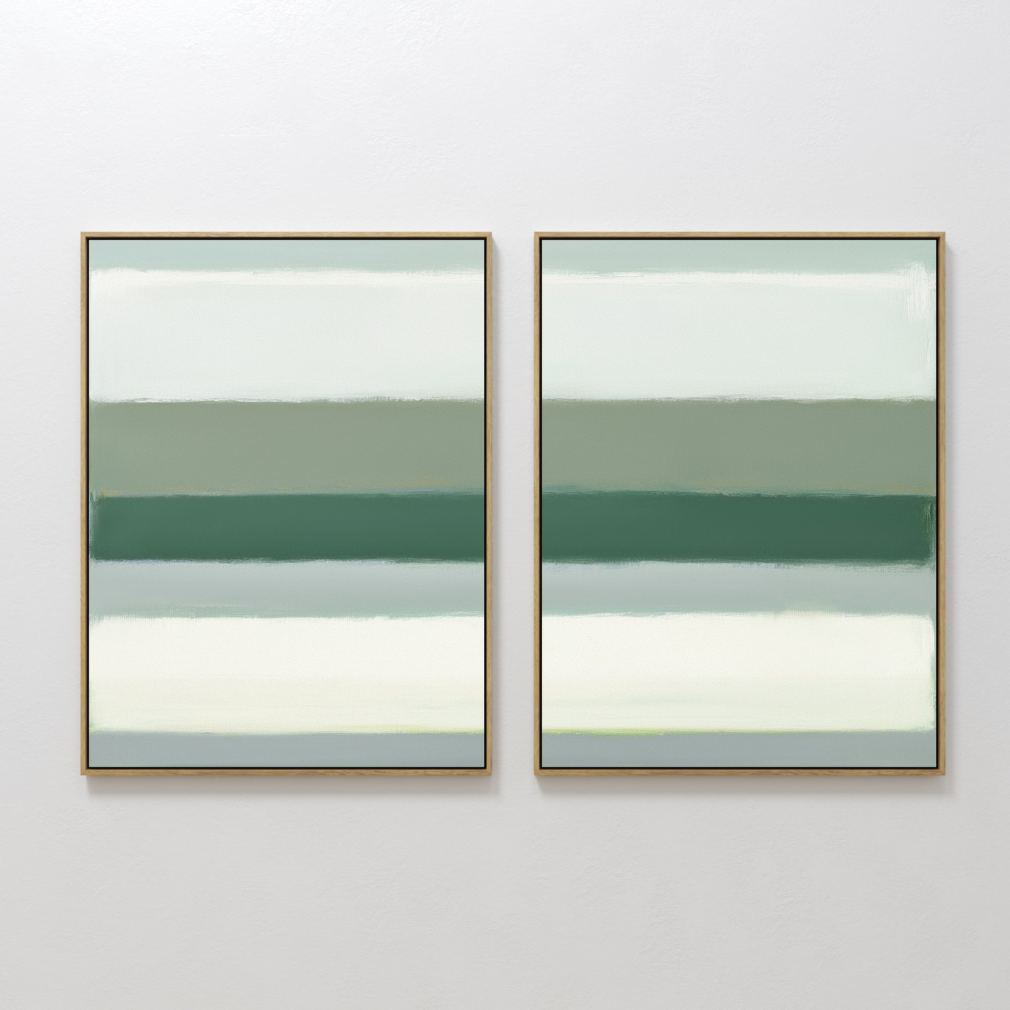 Original hand painted sage green forest green grey horizontal stripe abstract oil painting canvas wall art, nordic scandinavian elegant luxury modern
