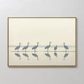 Original hand painted blue grey cranes coastal oil painting canvas wall art, nordic scandinavian elegant luxury minimalist modern living room home dec