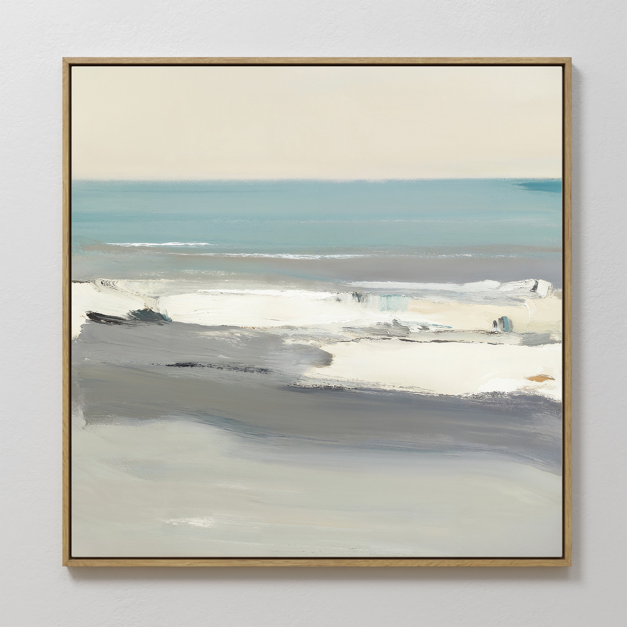 Original hand painted teal grey ivory coastal abstract oil painting canvas wall art, nordic scandinavian elegant luxury modern living room home decor