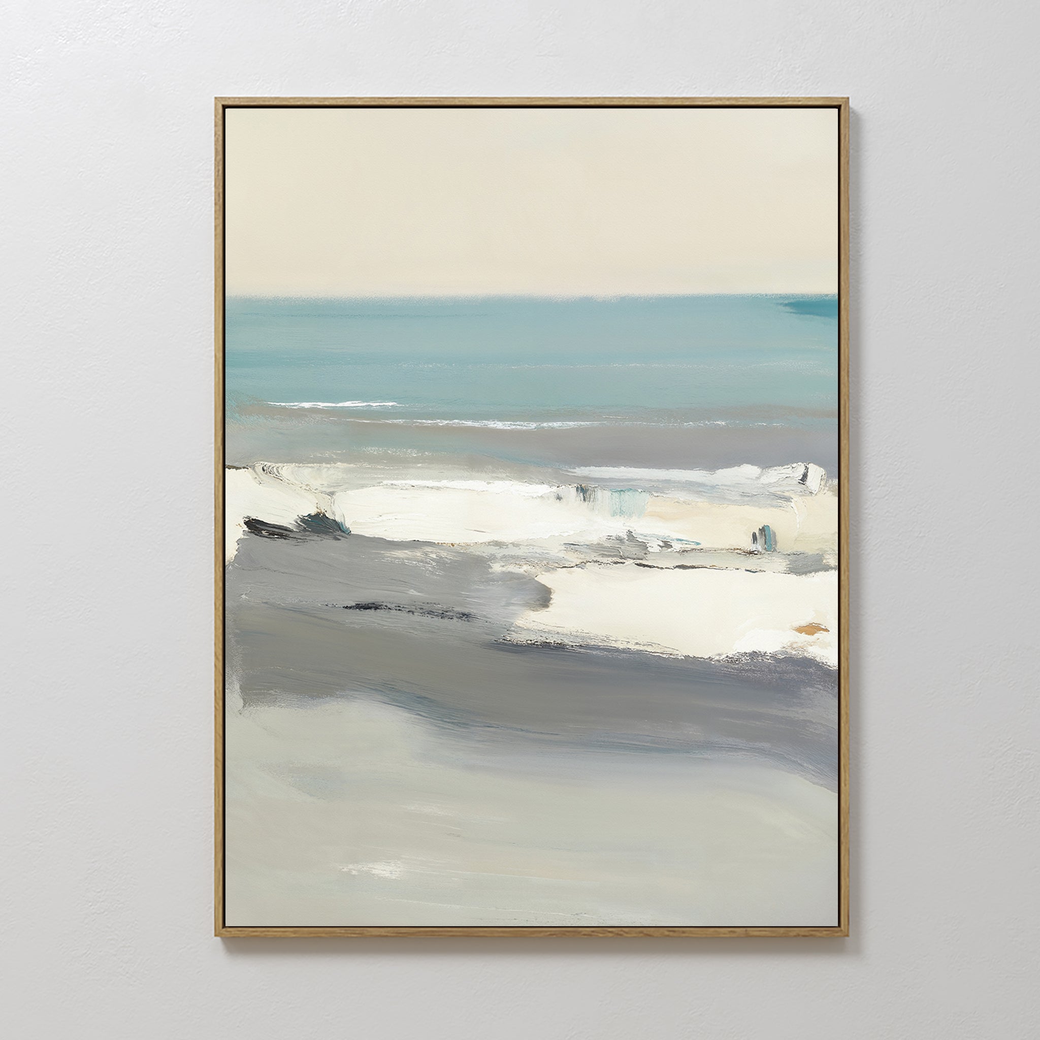 Original hand painted teal grey ivory coastal abstract oil painting canvas wall art, nordic scandinavian elegant luxury minimalist modern living room