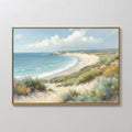 Original hand painted teal blue sandy coastal dunes oil painting canvas wall art, nordic scandinavian elegant luxury modern living room home decor int
