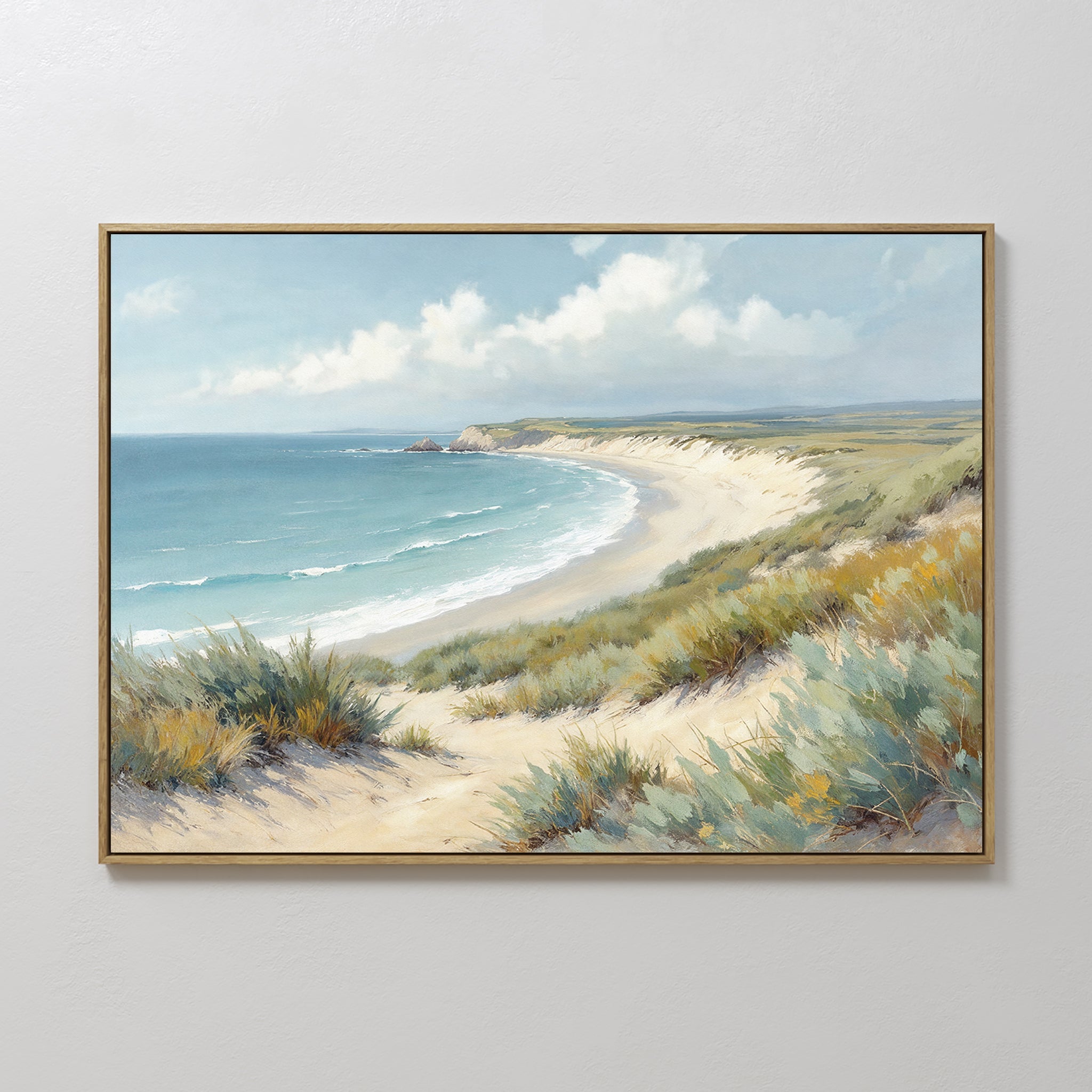 Original hand painted teal blue sandy coastal dunes oil painting canvas wall art, nordic scandinavian elegant luxury modern living room home decor int