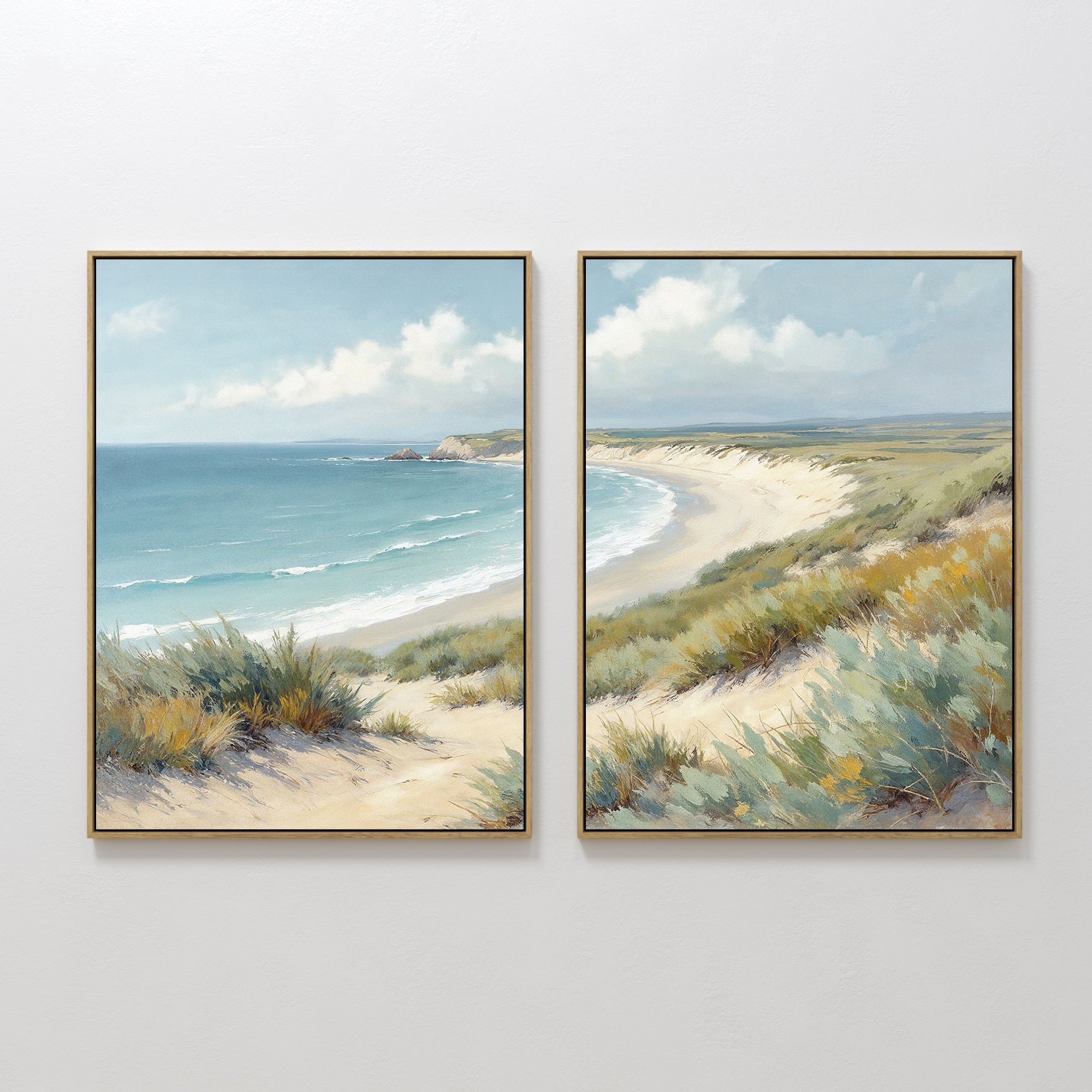 Original hand painted turquoise coastal beach dunes oil painting canvas wall art, nordic scandinavian elegant luxury modern coastal living room home d