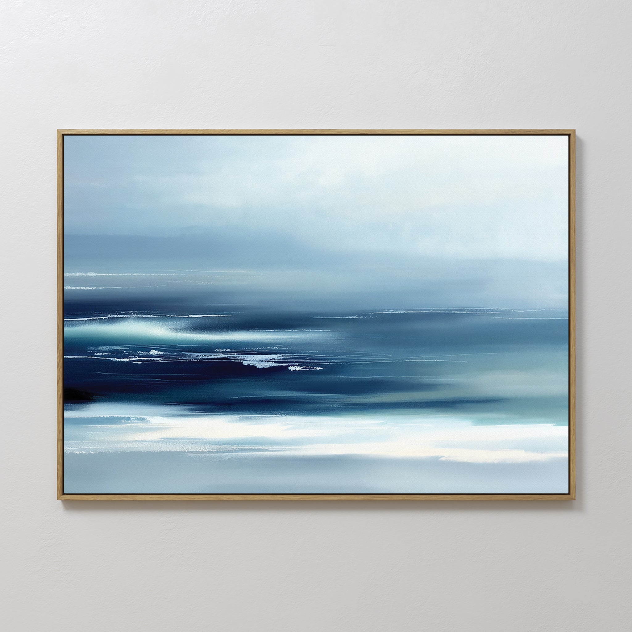 Original hand painted navy blue teal white abstract coastal ocean oil painting canvas wall art, nordic scandinavian elegant luxury minimalist modern l