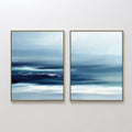 Original hand painted navy teal abstract coastal oil painting canvas wall art set, nordic scandinavian elegant luxury minimalist modern living room ho