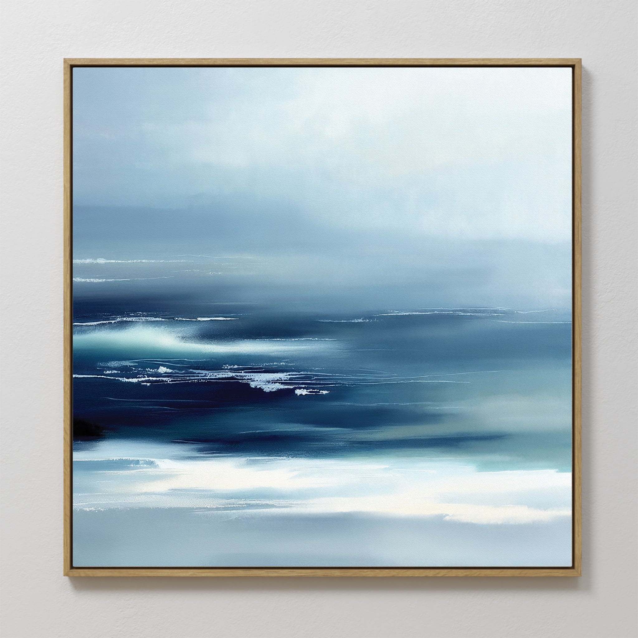 Original hand painted navy teal pale blue abstract coastal seascape oil painting canvas wall art, nordic scandinavian elegant luxury modern bedroom ho