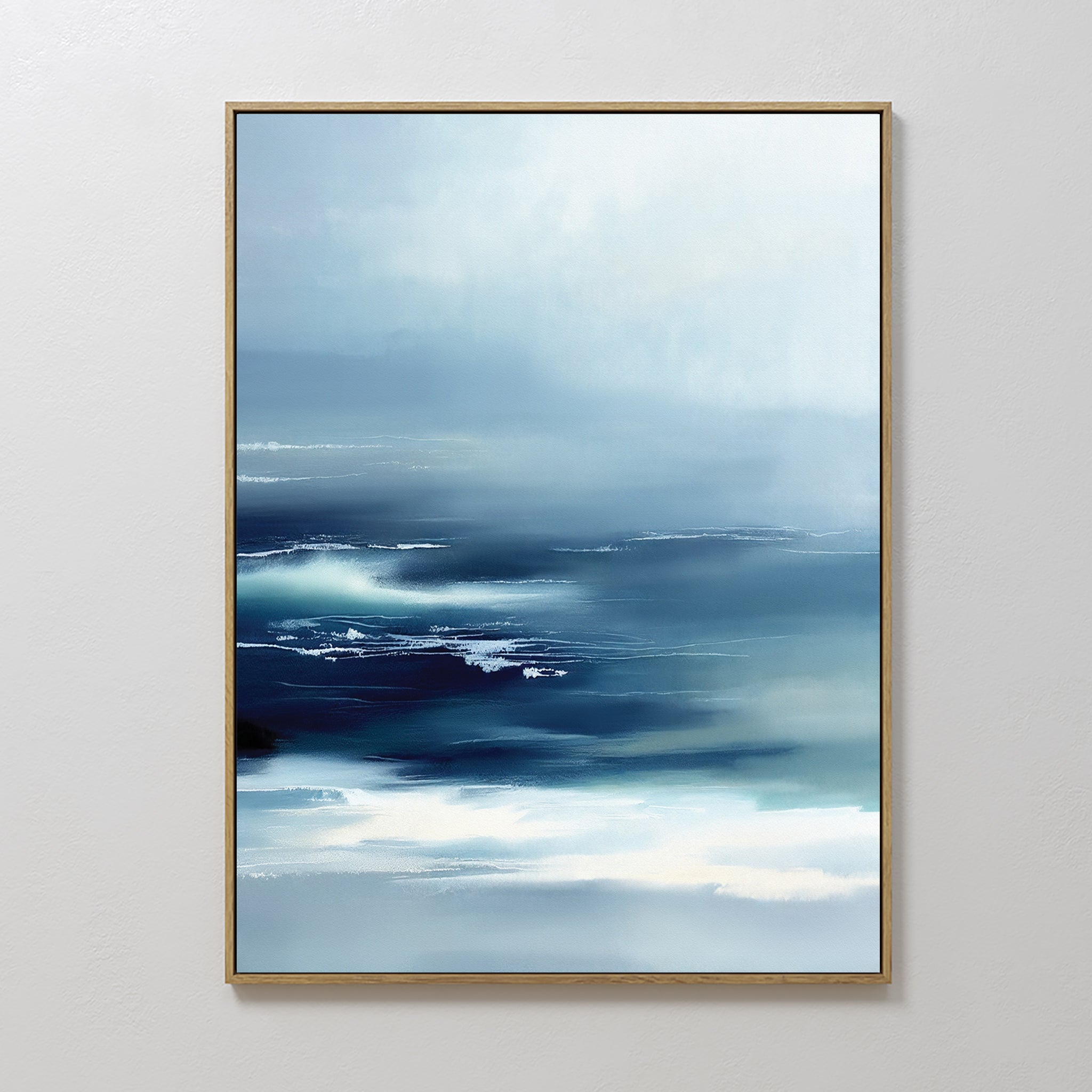 Original hand painted deep navy teal misty blue abstract ocean oil painting canvas wall art, nordic scandinavian elegant luxury modern coastal home de