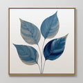 Original hand painted indigo blue botanical leaf oil painting canvas wall art, nordic scandinavian elegant luxury minimalist modern living room home d