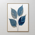 Original hand painted indigo blue botanical leaves oil painting canvas wall art, nordic scandinavian elegant luxury minimalist modern living room home