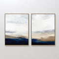 Original hand painted navy blue beige white coastal abstract oil painting canvas set of 2, nordic scandinavian elegant luxury modern living room home