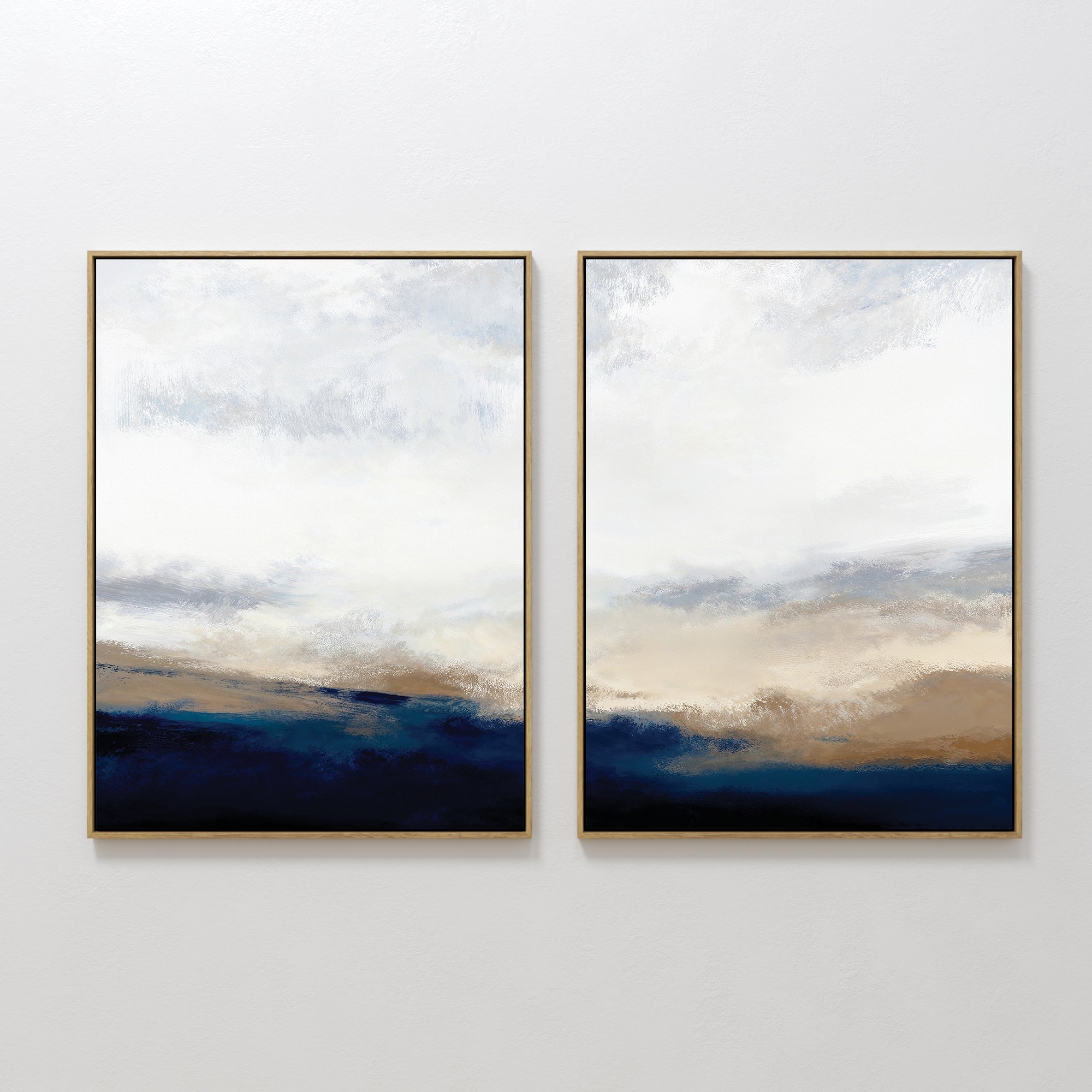 Original hand painted navy blue beige white coastal abstract oil painting canvas set of 2, nordic scandinavian elegant luxury modern living room home