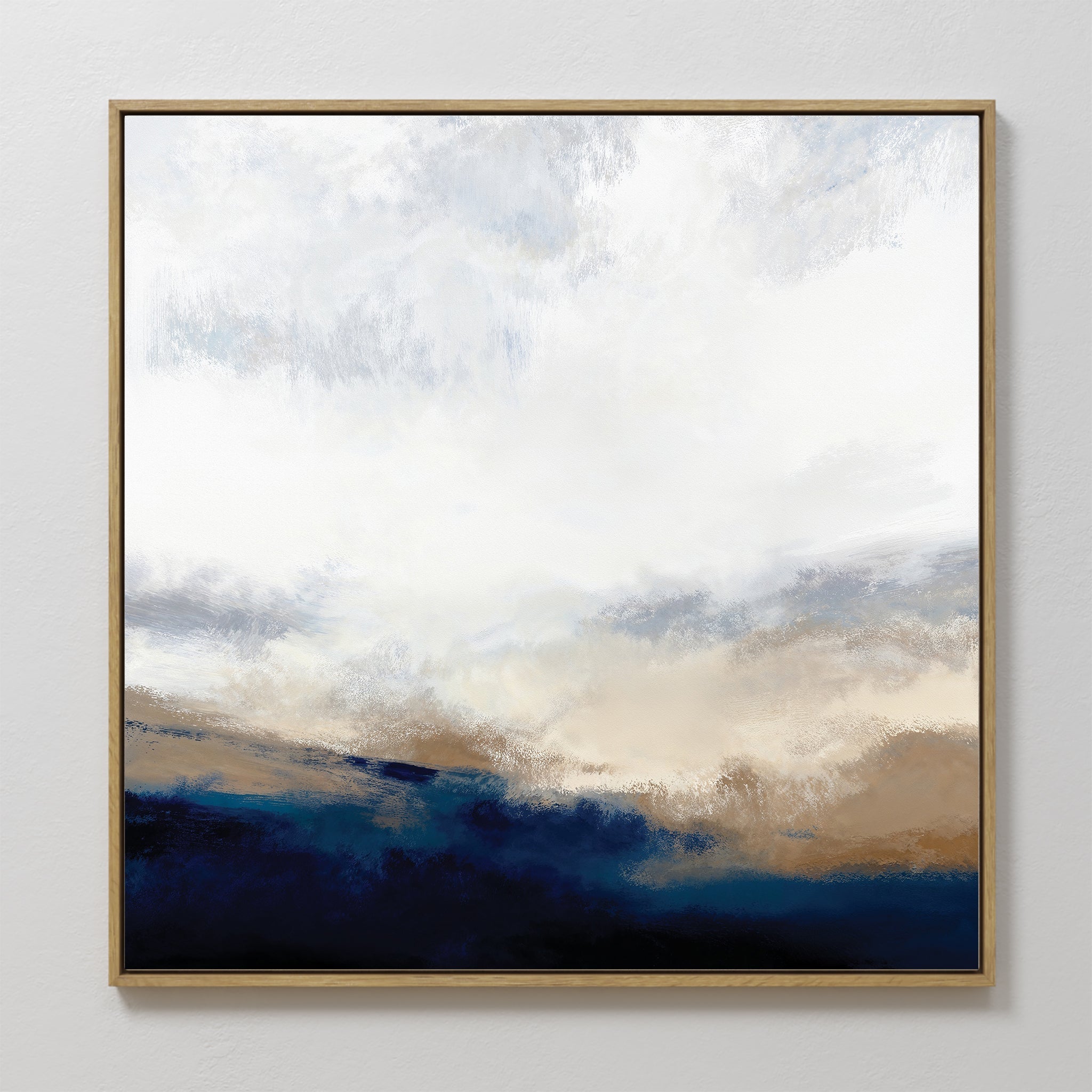 Original hand painted navy blue sand beige abstract coastal oil painting canvas wall art, nordic scandinavian elegant luxury modern living room home d