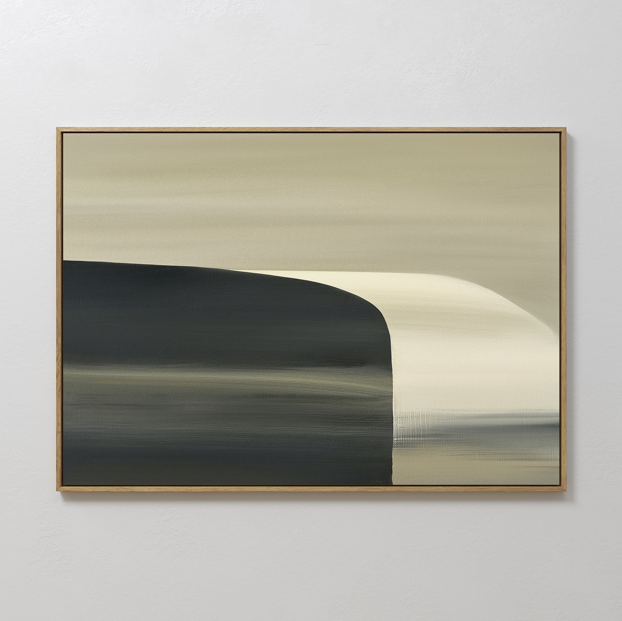 Original hand painted deep charcoal and cream abstract wave oil painting canvas wall art, nordic scandinavian elegant luxury minimalist modern home de
