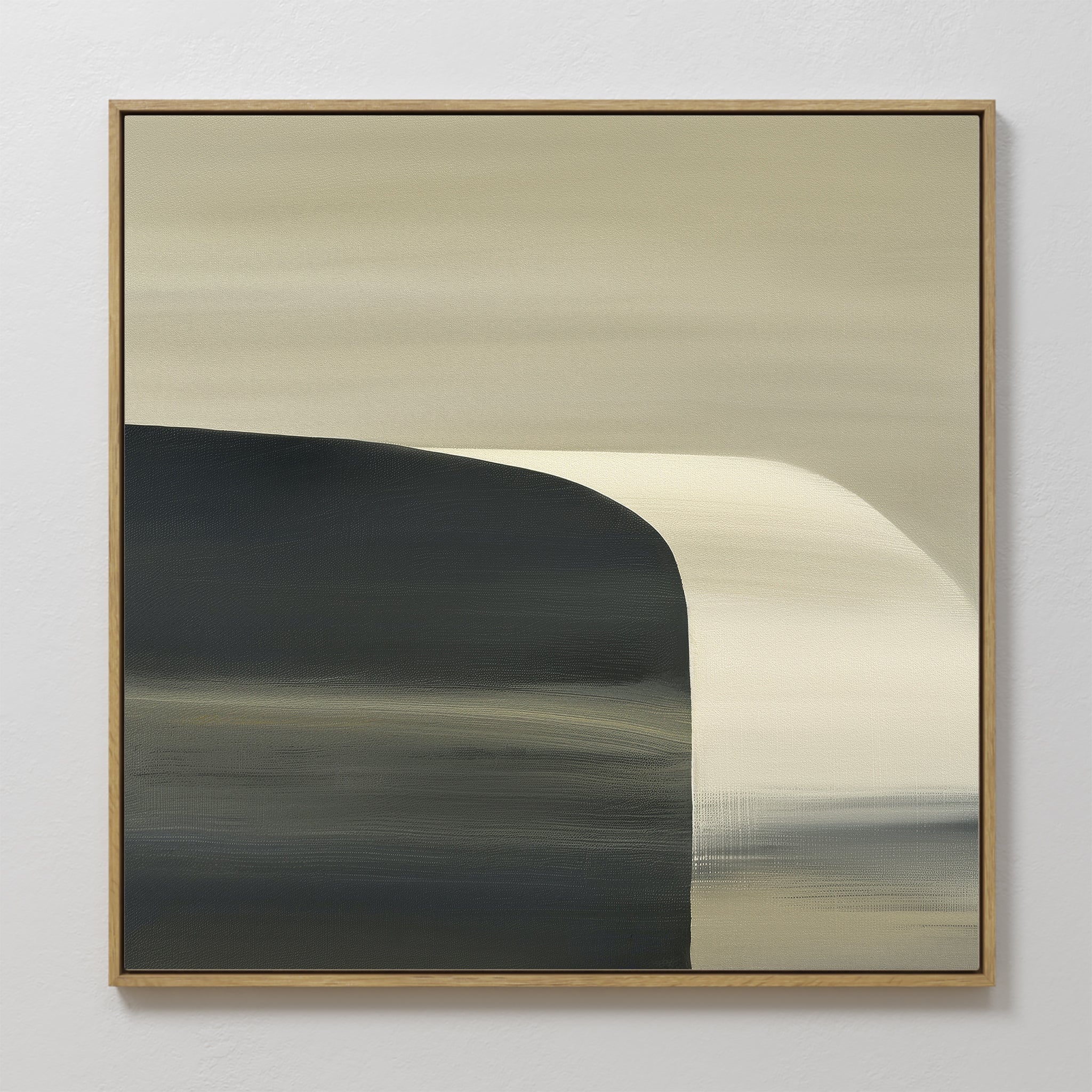 Original hand painted dark teal charcoal cream abstract wave oil painting canvas wall art, nordic scandinavian elegant minimalist luxury modern home d