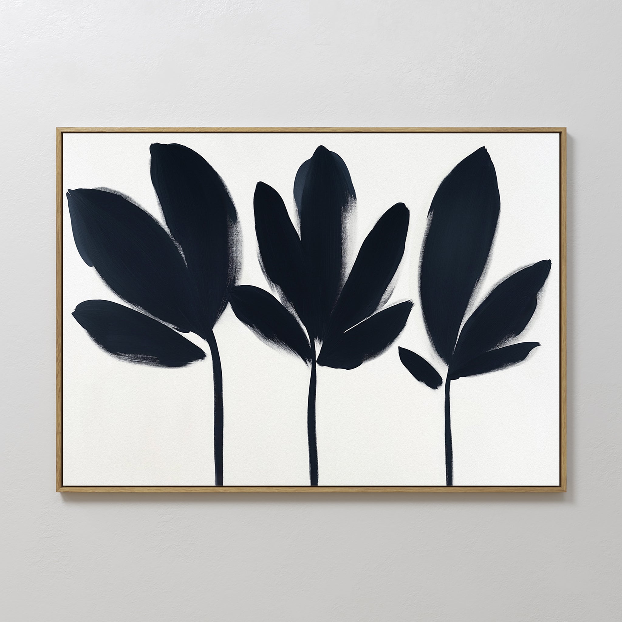Original hand painted black ink botanical silhouette oil painting canvas wall art, nordic scandinavian minimalist elegant luxury modern home decor int
