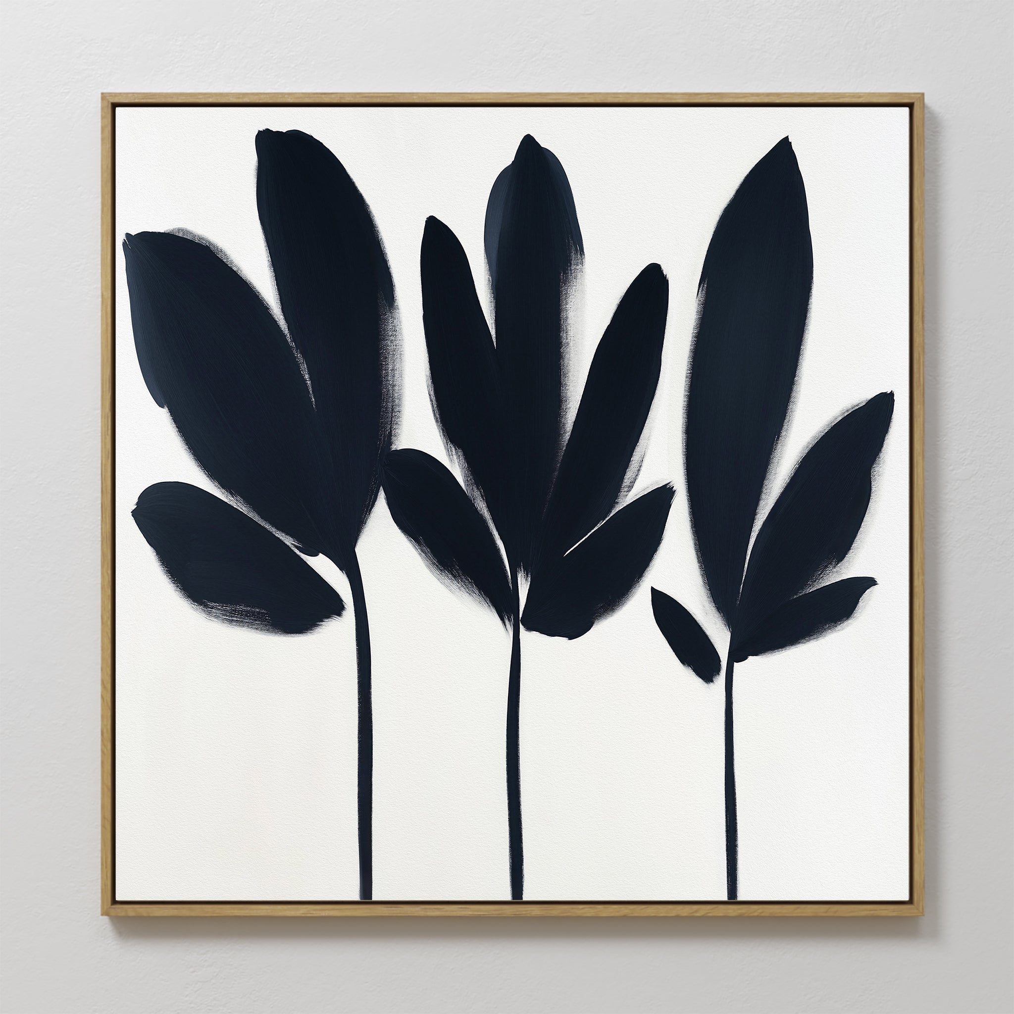 Original hand painted black botanical silhouette oil painting canvas wall art, nordic scandinavian minimalist elegant luxury modern living room home d