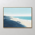 Hand painted original teal navy blue coastal beach oil painting canvas wall art, nordic scandinavian elegant minimalist luxury modern living room home
