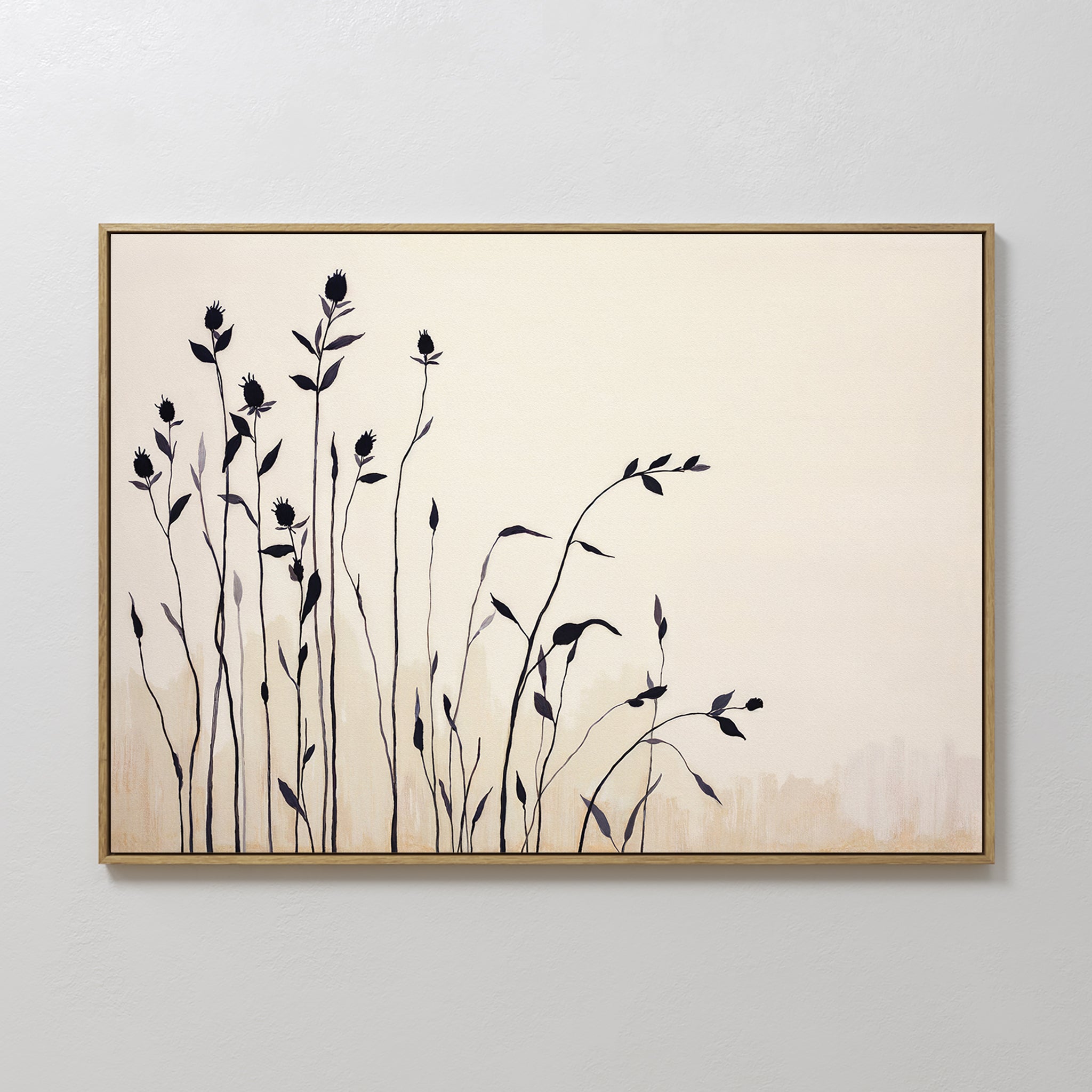 Original hand painted ivory black botanical silhouette oil painting canvas wall art, nordic scandinavian minimalist elegant luxury modern home decor i