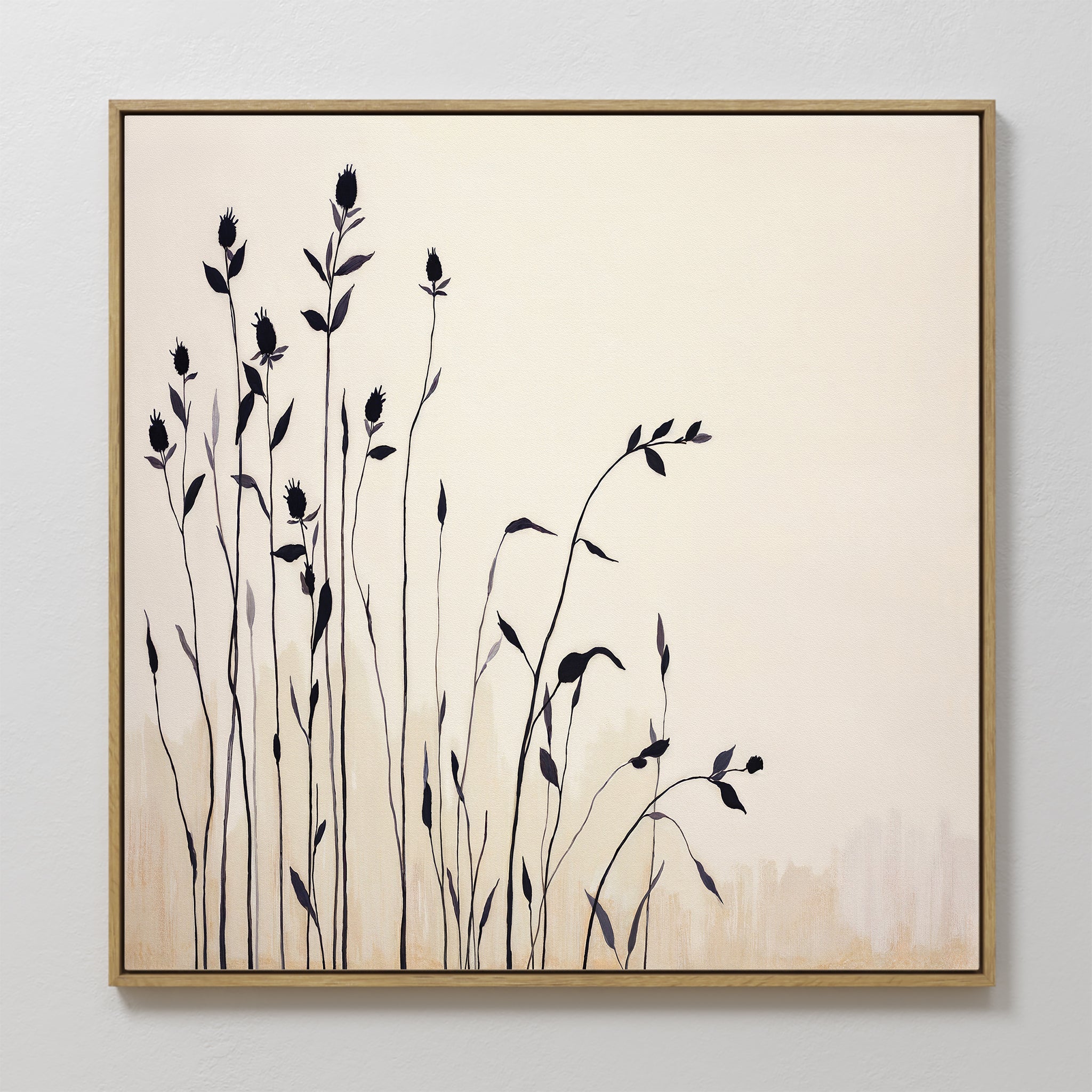 Original hand painted ivory black botanical silhouette oil painting canvas wall art, nordic scandinavian minimalist elegant luxury modern home decor i