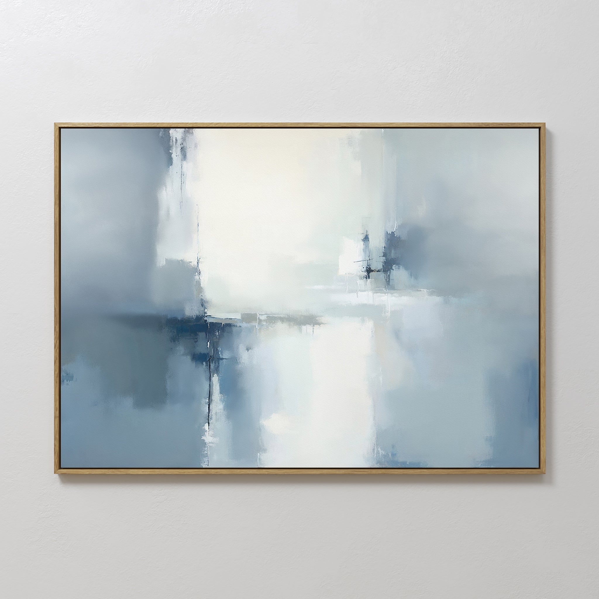 Original hand painted misty blue grey white abstract oil painting canvas wall art, nordic scandinavian elegant luxury minimalist modern living room ho