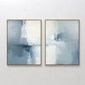 Original hand painted blue grey ivory abstract oil painting canvas wall art set of 2, nordic scandinavian elegant luxury modern living room home decor