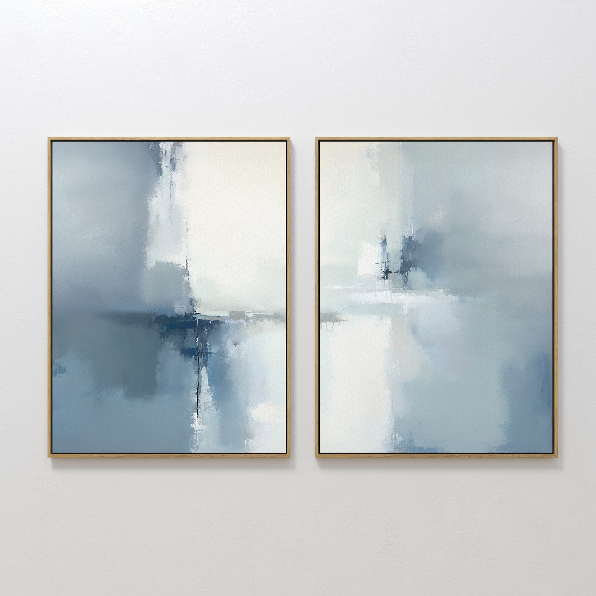 Original hand painted blue grey ivory abstract oil painting canvas wall art set of 2, nordic scandinavian elegant luxury modern living room home decor