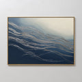 Original hand painted navy blue silver wave oil painting canvas wall art, nordic scandinavian elegant luxury coastal minimalist modern home decor inte