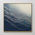 Original hand painted navy blue silver wave abstract oil painting canvas wall art, nordic scandinavian elegant luxury modern coastal living room home